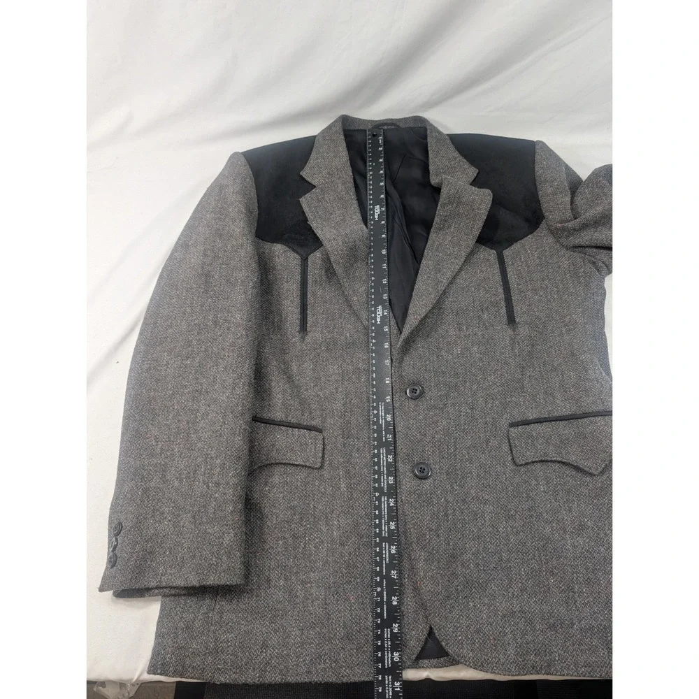Circle S Western Tweed Sports Jacket Blazer Suit Coat Black Gray 42R Heavy Wool